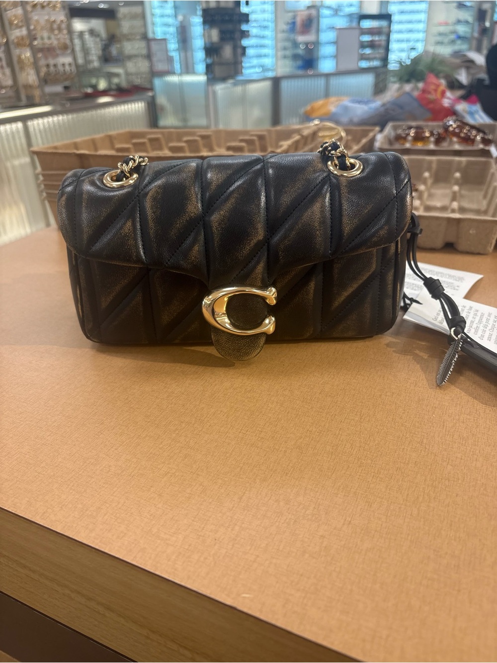 Coach Black Quilted Leather Shoulder Bag with Gold C Hardware